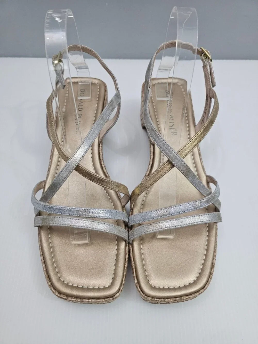Donald Pliner Rosalie Strappy Wedge Sandal Womens 9.5 Platino Gold Leather NEW